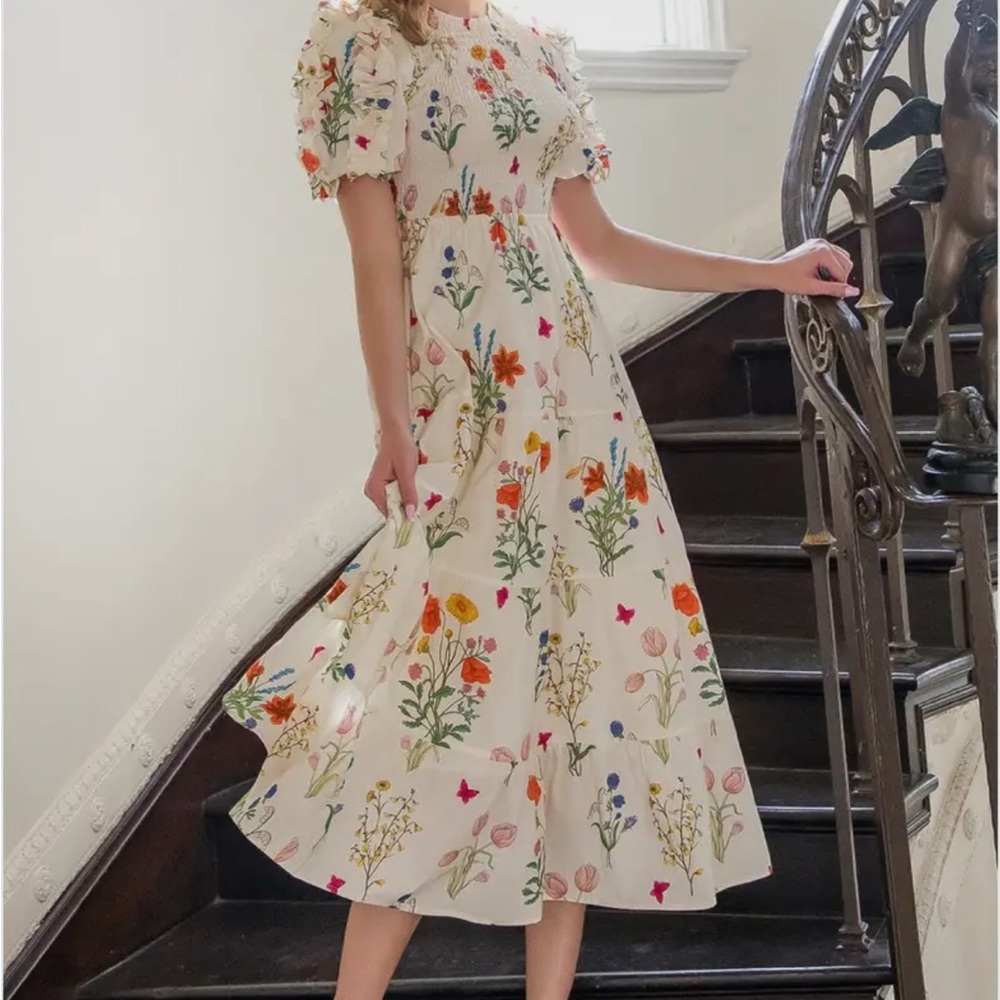 Floral Embroidered Cream Dress